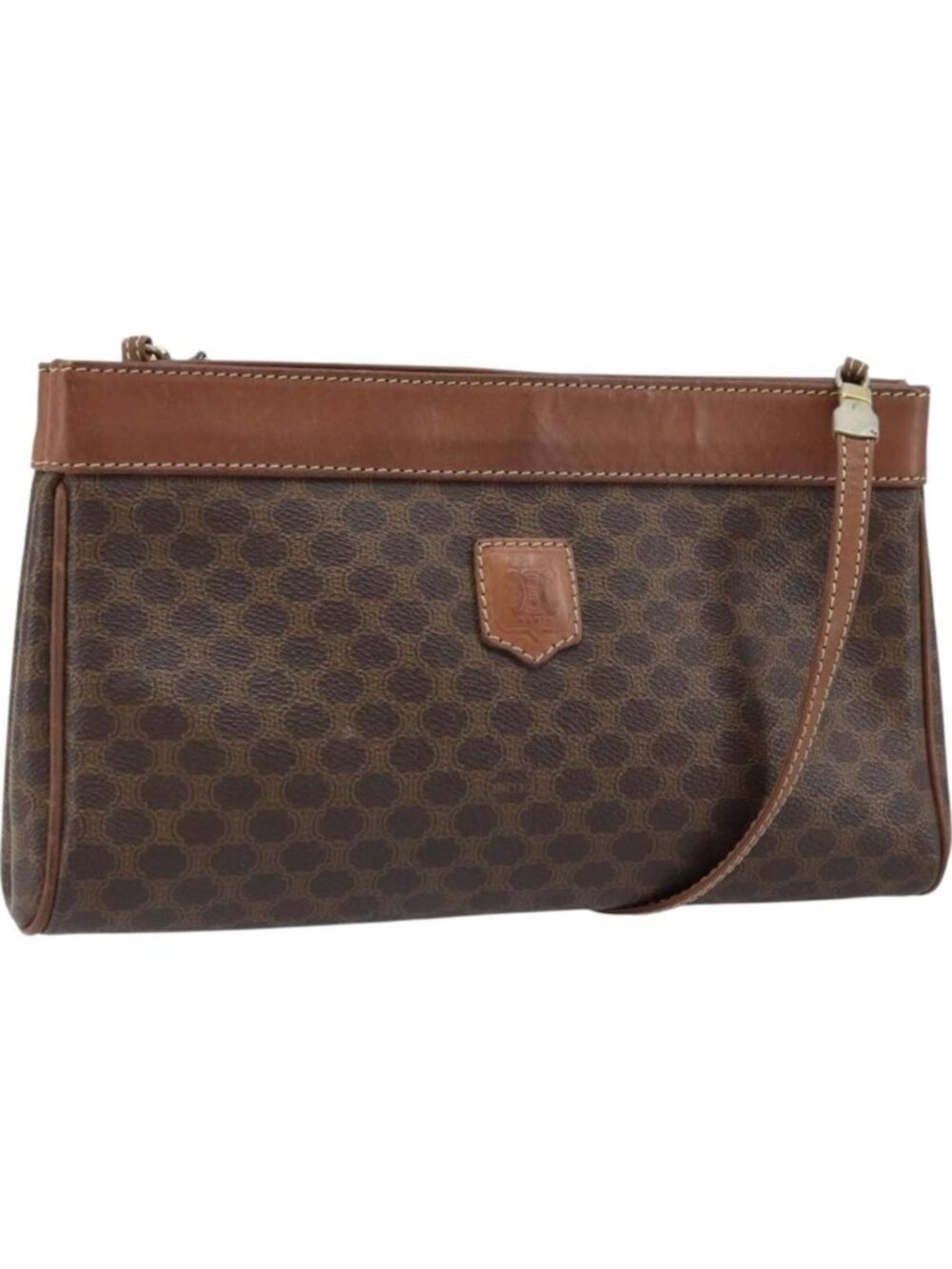 CELINE Macadam Canvas Shoulder Bag PVC Leather Brown Gold